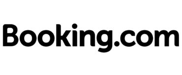 Black and white logo for "Booking.com"