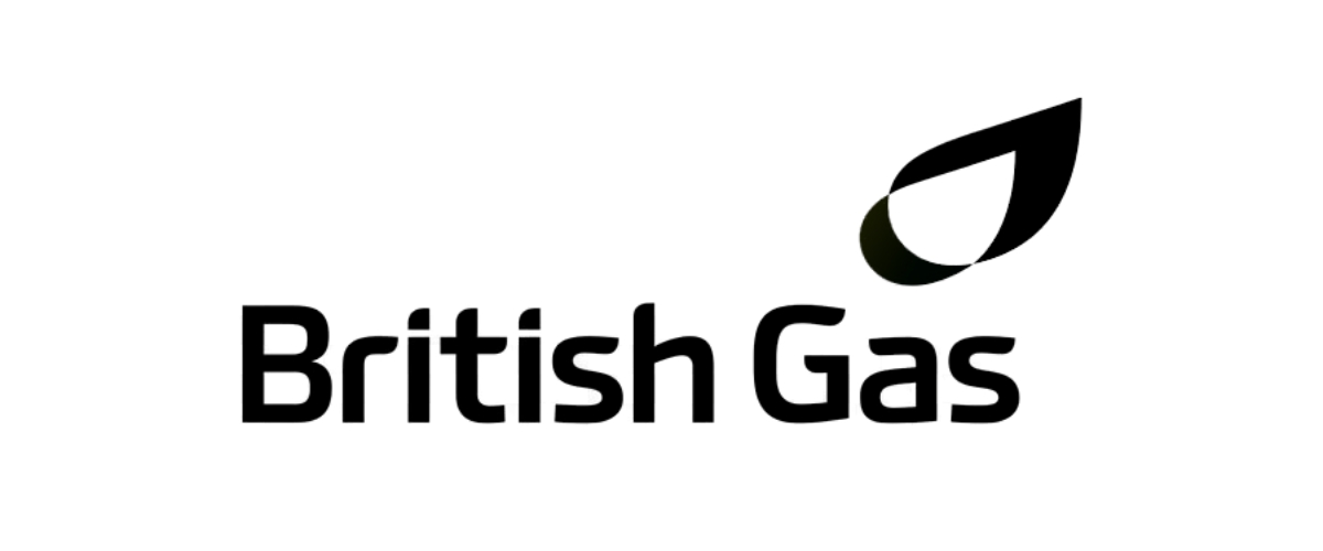 Black and white logo for "British Gas"